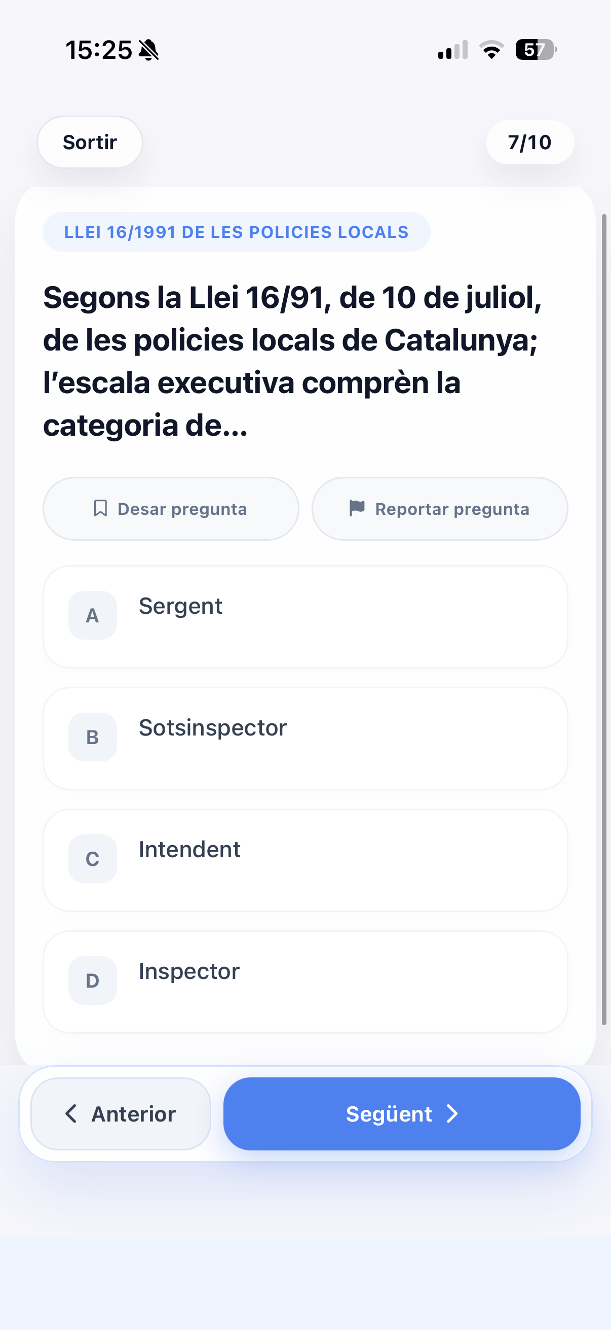 Pregunta de test a UrbanCops